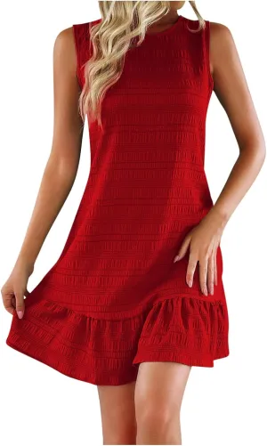 2025 Womens Summer Smocked V Neck Dresses Casual Ruffle Short Sleeve Dress Loose A-Line Swing Mini Dress Sundress