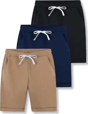 3 Pack Boys' Pull On Jogger Shorts Youth Kids Casual Terry Sweat Shorts with Pockets Drawstring