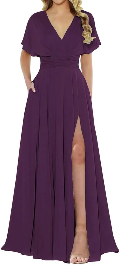 3/4 Short Sleeve Mother of The Bride Groom Dresses for Wedding Chiffon Formal Evening Gown