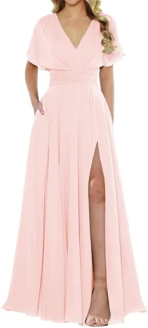 3/4 Short Sleeve Mother of The Bride Groom Dresses for Wedding Chiffon Formal Evening Gown