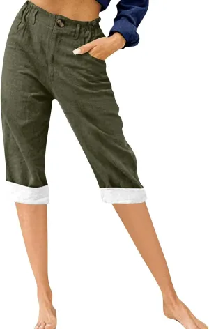 ADHOWBEW Women Capri Pants with Pockets Summer Wide Leg Dressy Lounge High Waist Drawstring Cotton Trendy Comfy Slacks