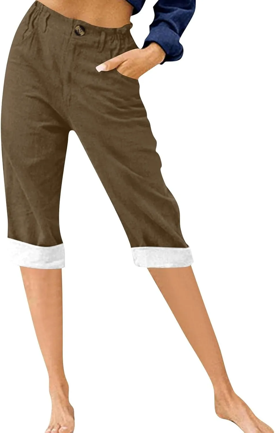ADHOWBEW Women Capri Pants with Pockets Summer Wide Leg Dressy Lounge High Waist Drawstring Cotton Trendy Comfy Slacks