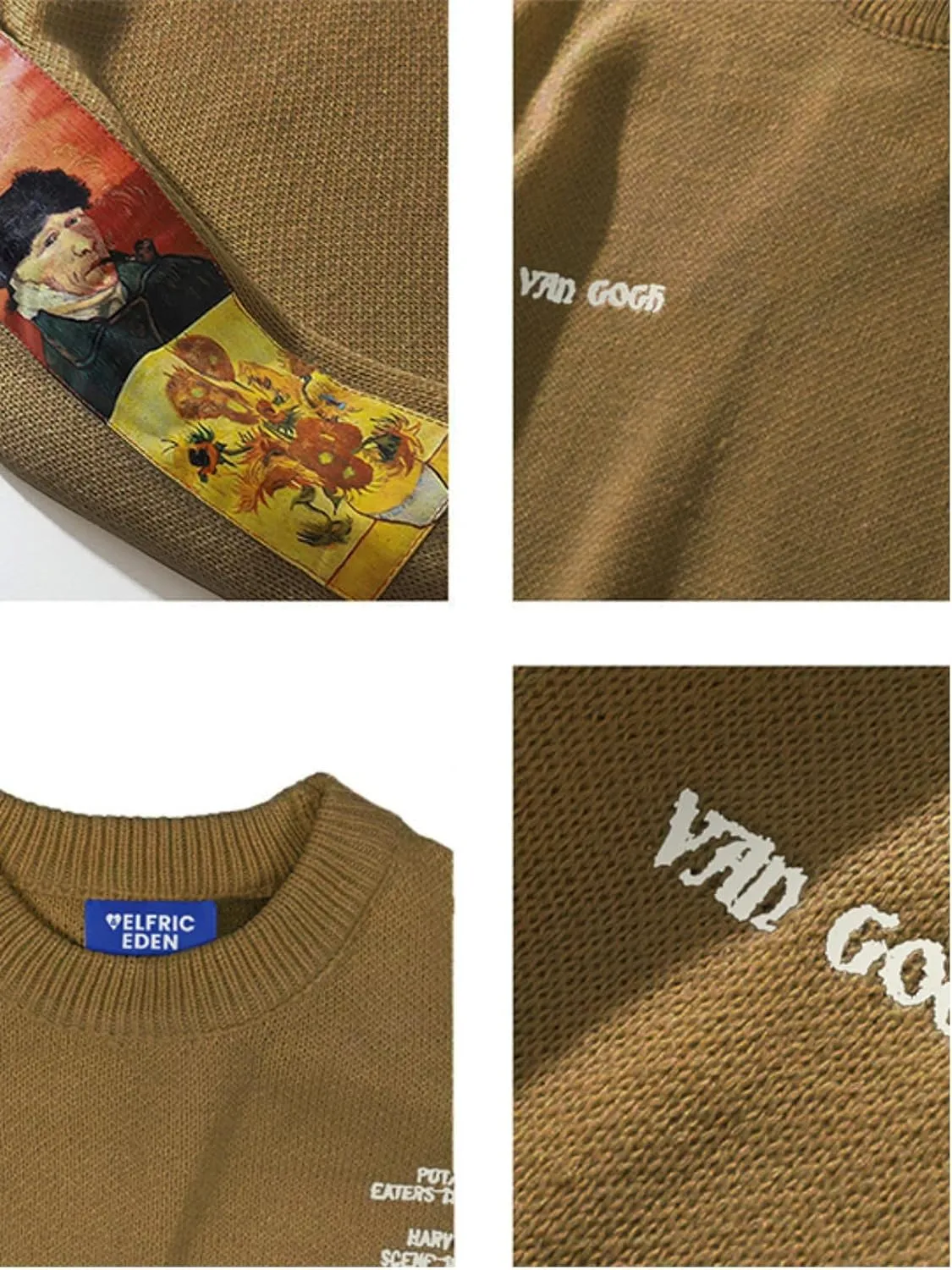 Aelfric Eden Oversized Sweater Graphic Van Gogh Printed Unisex 90s Vintage Women Knit Sweaters Men Casual 2024 Pullover