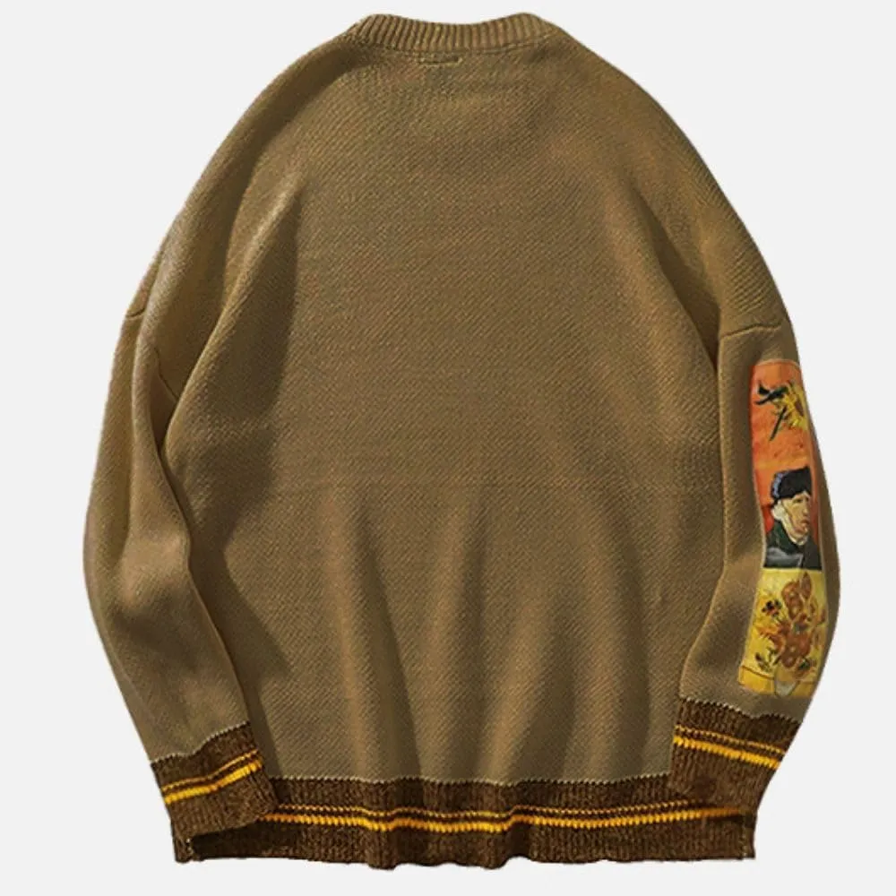 Aelfric Eden Oversized Sweater Graphic Van Gogh Printed Unisex 90s Vintage Women Knit Sweaters Men Casual 2024 Pullover