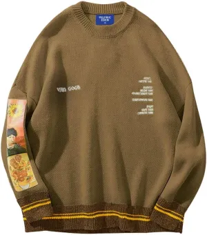 Aelfric Eden Oversized Sweater Graphic Van Gogh Printed Unisex 90s Vintage Women Knit Sweaters Men Casual 2024 Pullover
