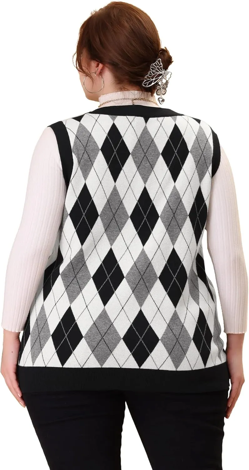 Agnes Orinda Plus Size Sweater Vest for Women Plaid Cable Knit Sleeveless Pullover Crop Top Sweater Vests