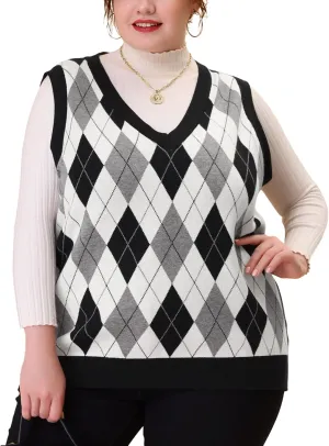Agnes Orinda Plus Size Sweater Vest for Women Plaid Cable Knit Sleeveless Pullover Crop Top Sweater Vests