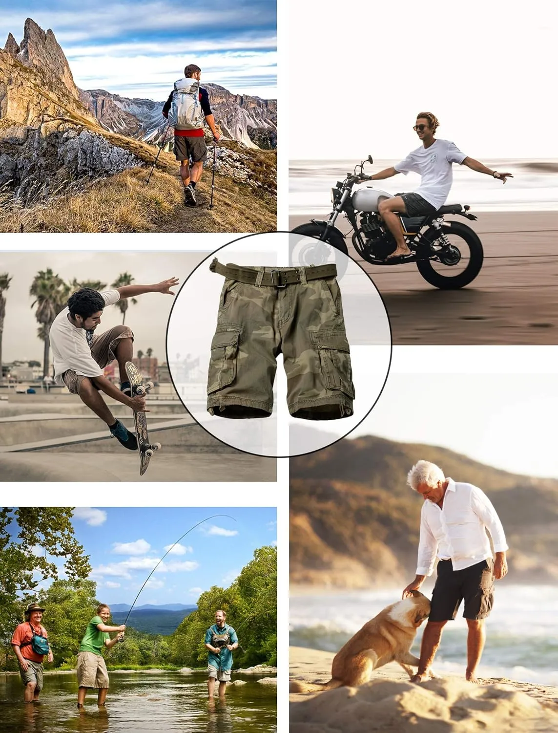 AKARMY Men's Cotton Casual Multi Pocket Outdoor Camouflage Shorts Twill Camo Cargo Shorts(No Belt)