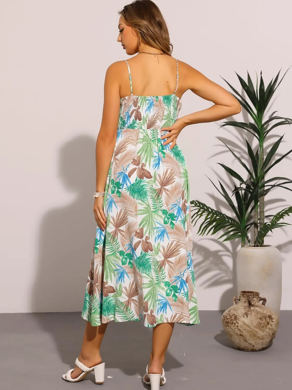 Allegra K Dress for Women's Sleeveless Camisole Dress Floral Long Casual Dress