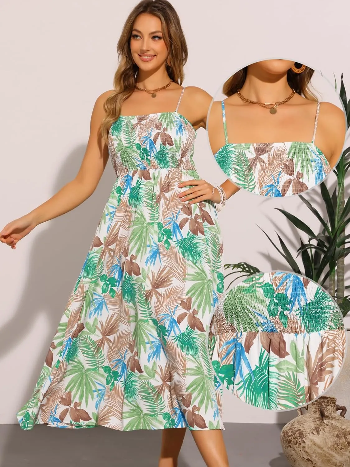Allegra K Dress for Women's Sleeveless Camisole Dress Floral Long Casual Dress