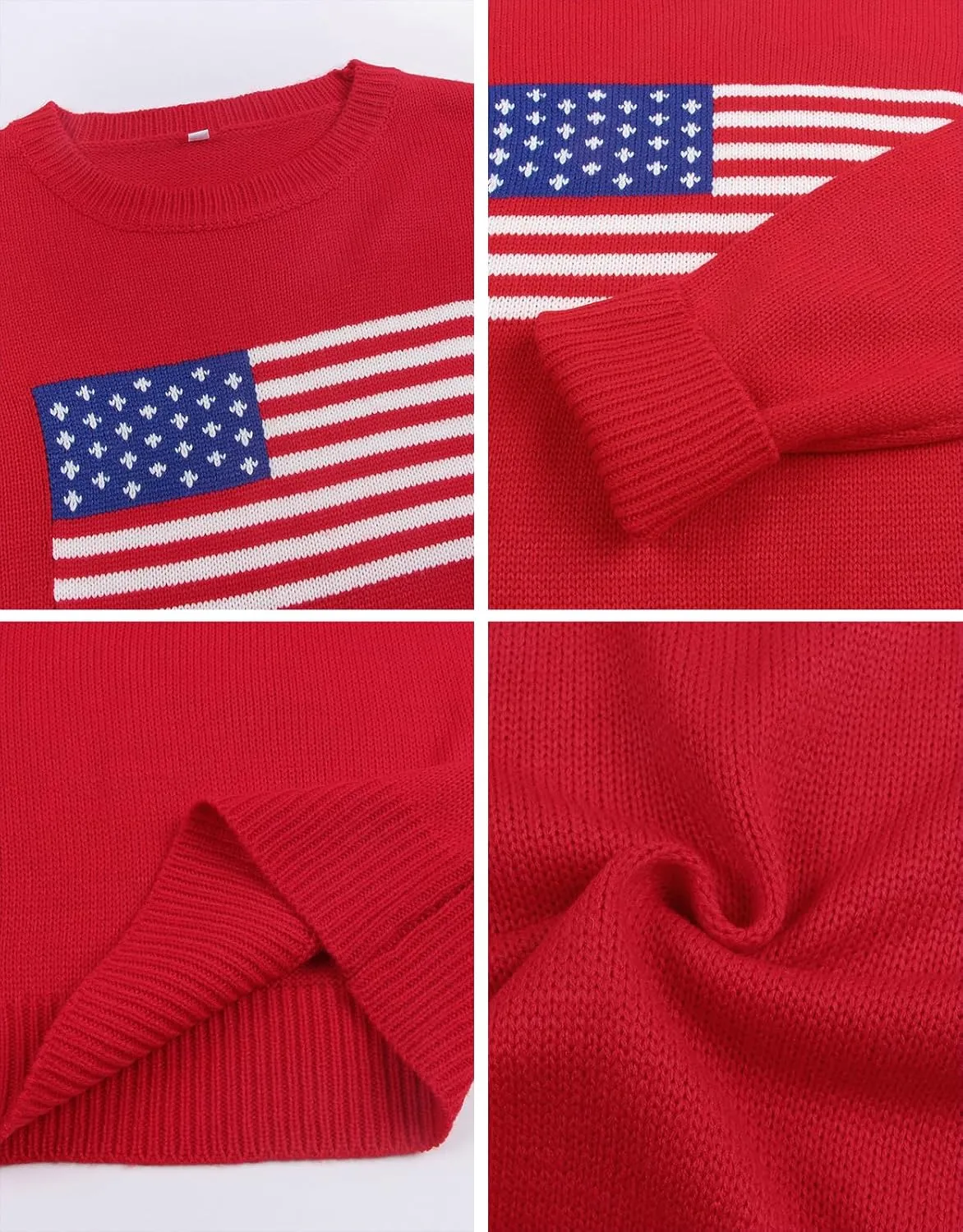 Alsol Lamesa Womens American Flag Graphic Sweater Patriotic Long Sleeve Pullover Sweaters Crew Neck Knit Tops