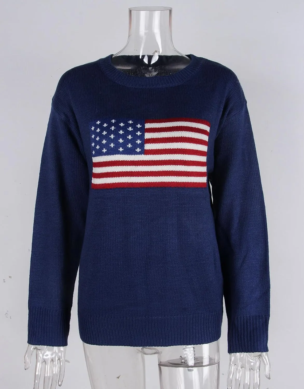 Alsol Lamesa Womens American Flag Graphic Sweater Patriotic Long Sleeve Pullover Sweaters Crew Neck Knit Tops