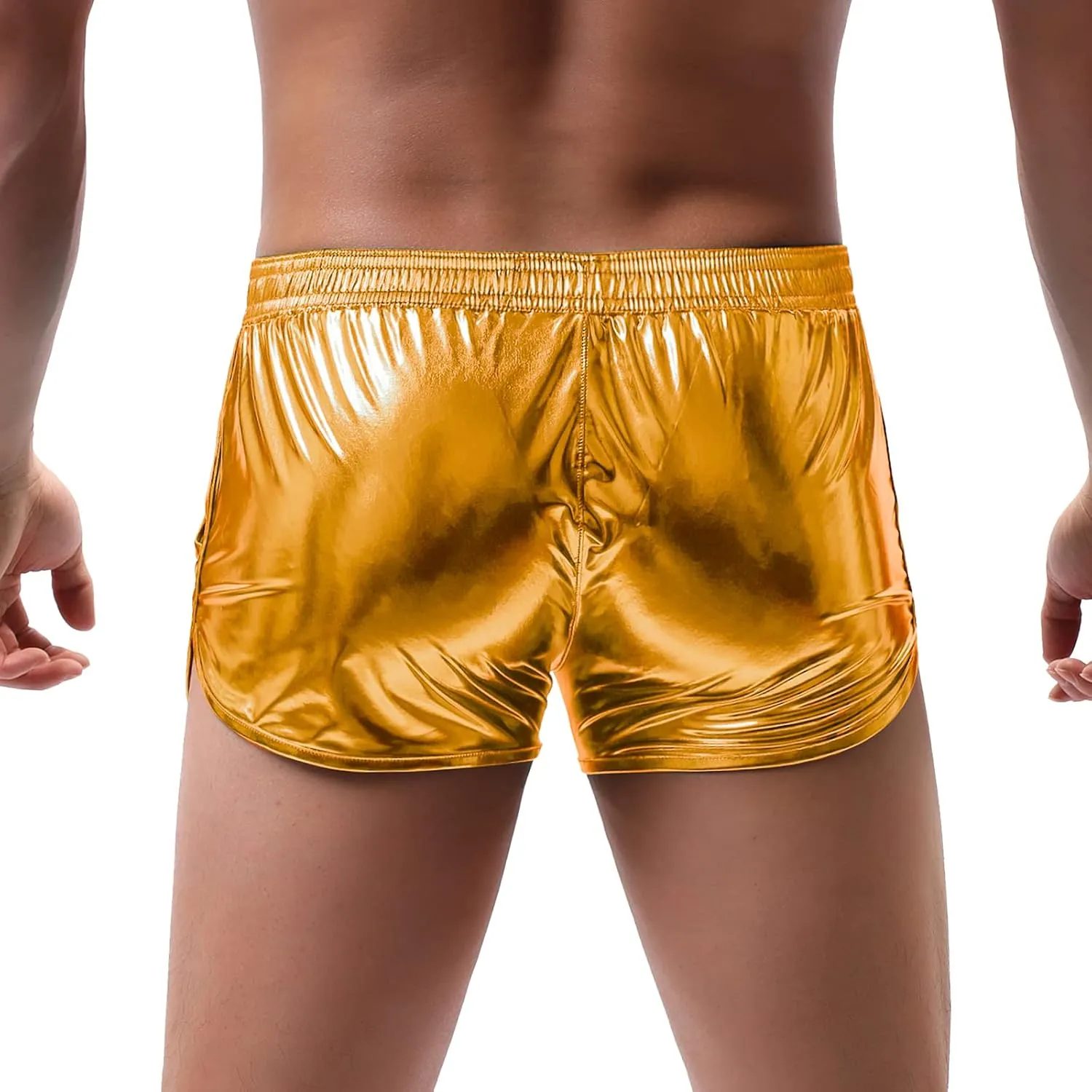 AMY COULEE Mens Metallic Shorts Sexy Shiny Sparkly Rave Outfit Holographic Booty Shorts with Pockets