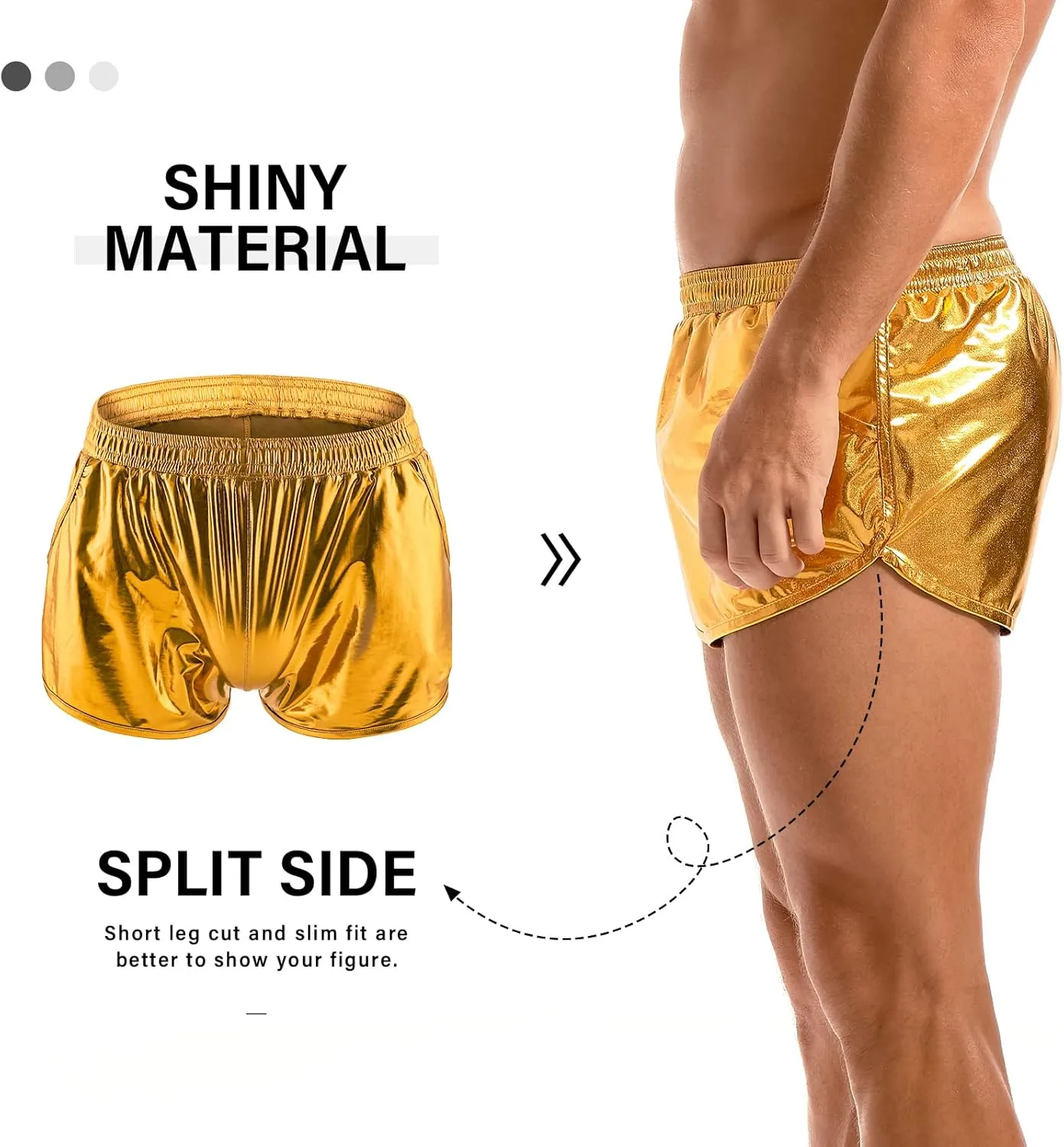 AMY COULEE Mens Metallic Shorts Sexy Shiny Sparkly Rave Outfit Holographic Booty Shorts with Pockets