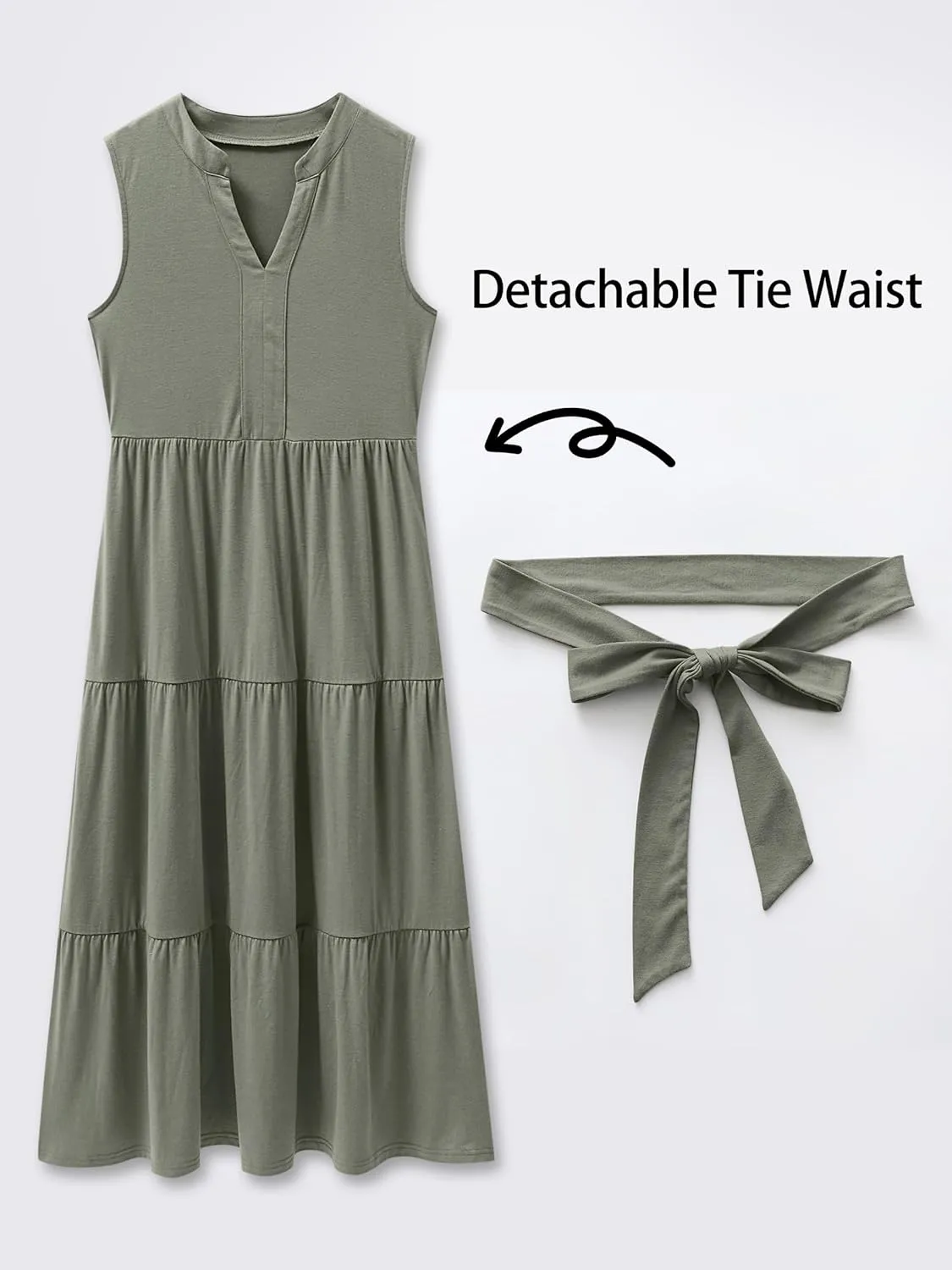 ANRABESS Womens Summer Casual Sleeveless V Neck Maxi Dress 2025 Spring Tie Waist A-Line Flowy Tiered Boho Long Beach Sundress