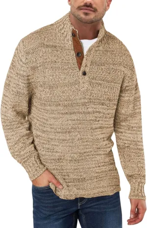 Aoysky Men's Stand Collar Sweater Thermal Button Pullover Sweater Tops Henley Knit Sweaters