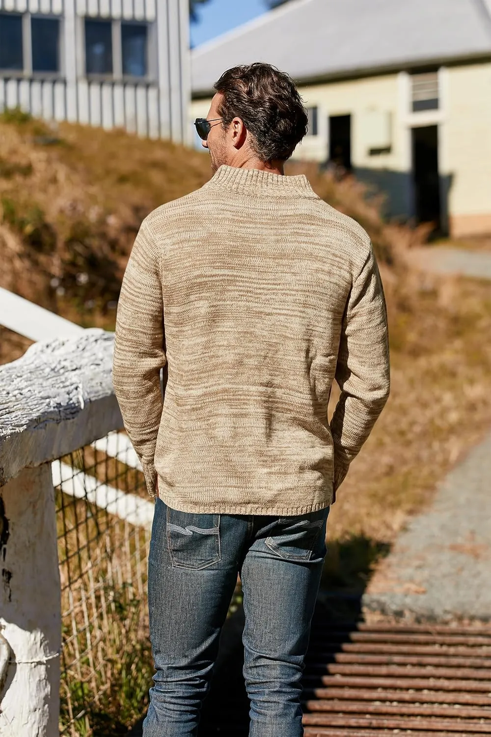 Aoysky Men's Stand Collar Sweater Thermal Button Pullover Sweater Tops Henley Knit Sweaters