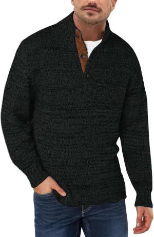 Aoysky Men's Stand Collar Sweater Thermal Button Pullover Sweater Tops Henley Knit Sweaters