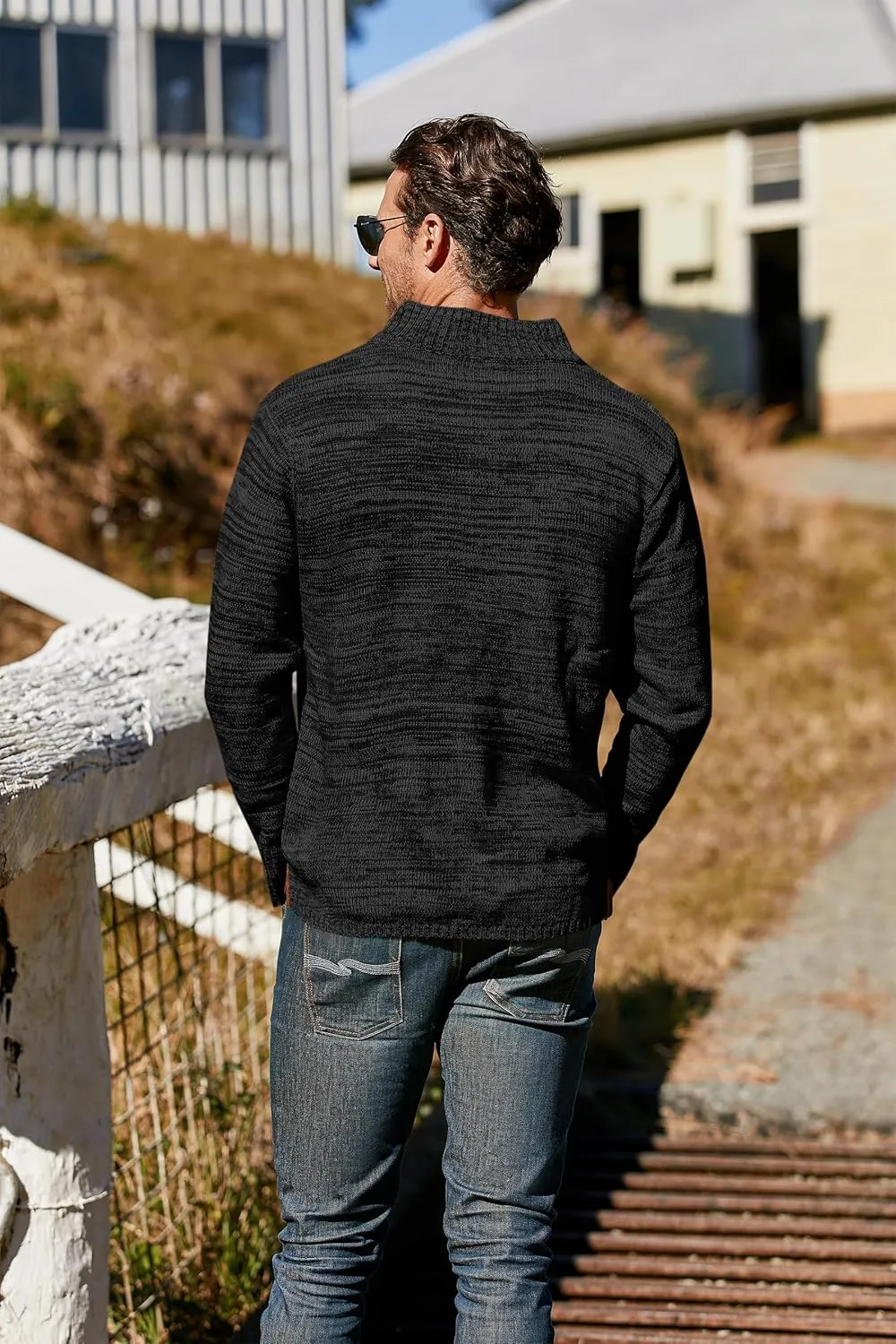 Aoysky Men's Stand Collar Sweater Thermal Button Pullover Sweater Tops Henley Knit Sweaters