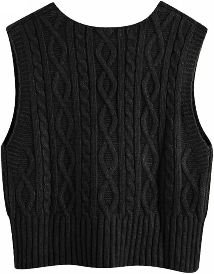 Aoysky Sweater Vest Women's V-Neck Sweater Tank Tops Pullover Cable Knit Vest Solid Color Sleeveless Loose Fit Sweater Top