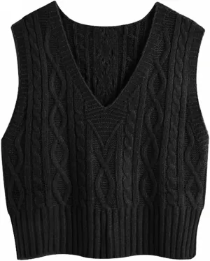 Aoysky Sweater Vest Women's V-Neck Sweater Tank Tops Pullover Cable Knit Vest Solid Color Sleeveless Loose Fit Sweater Top