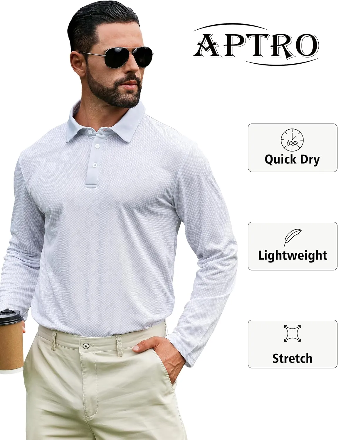 APTRO Long Sleeve Polo Shirts for Men Performance Golf Shirt Dry Fit Moisture Wicking Fashion Print T-Shirt