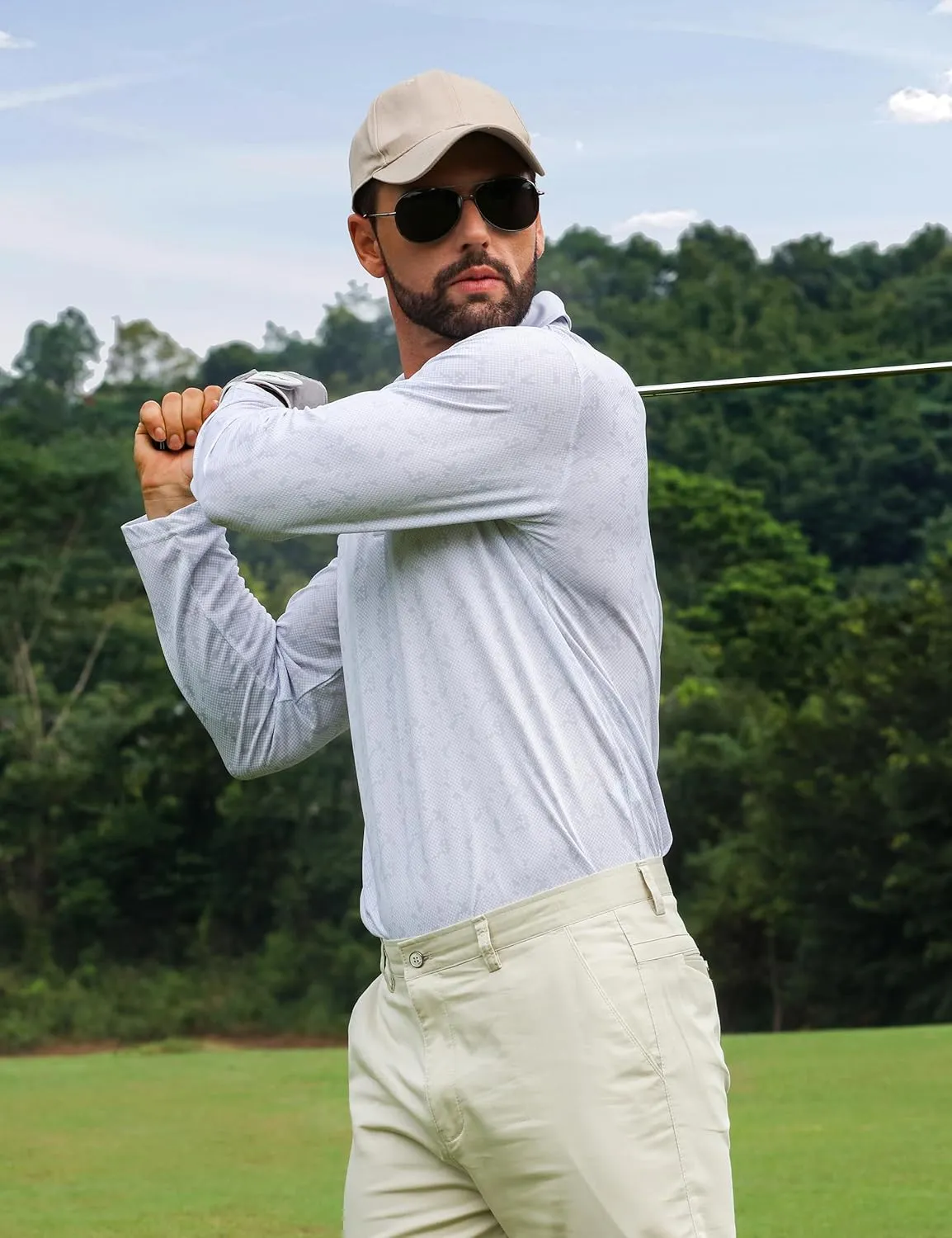APTRO Long Sleeve Polo Shirts for Men Performance Golf Shirt Dry Fit Moisture Wicking Fashion Print T-Shirt