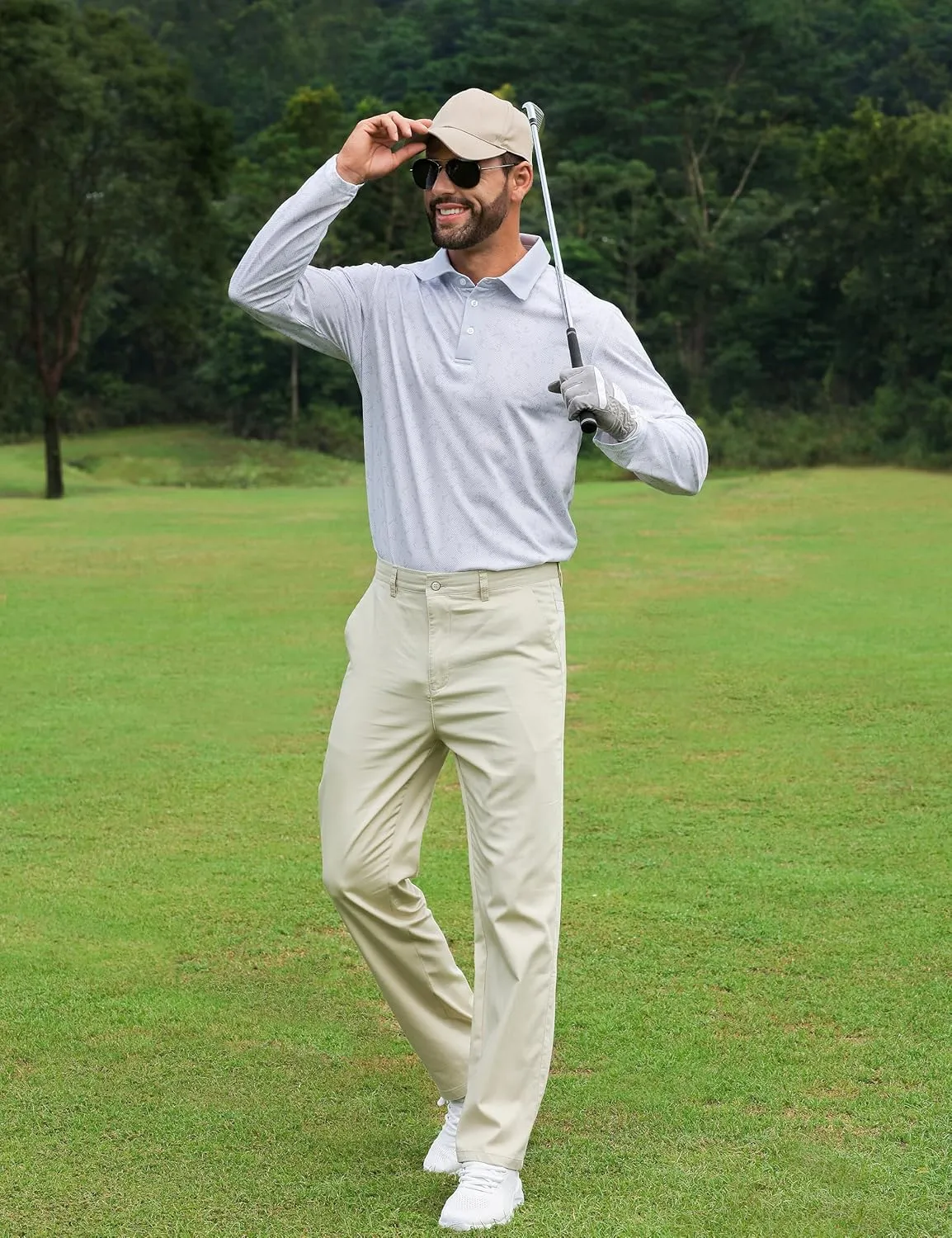 APTRO Long Sleeve Polo Shirts for Men Performance Golf Shirt Dry Fit Moisture Wicking Fashion Print T-Shirt