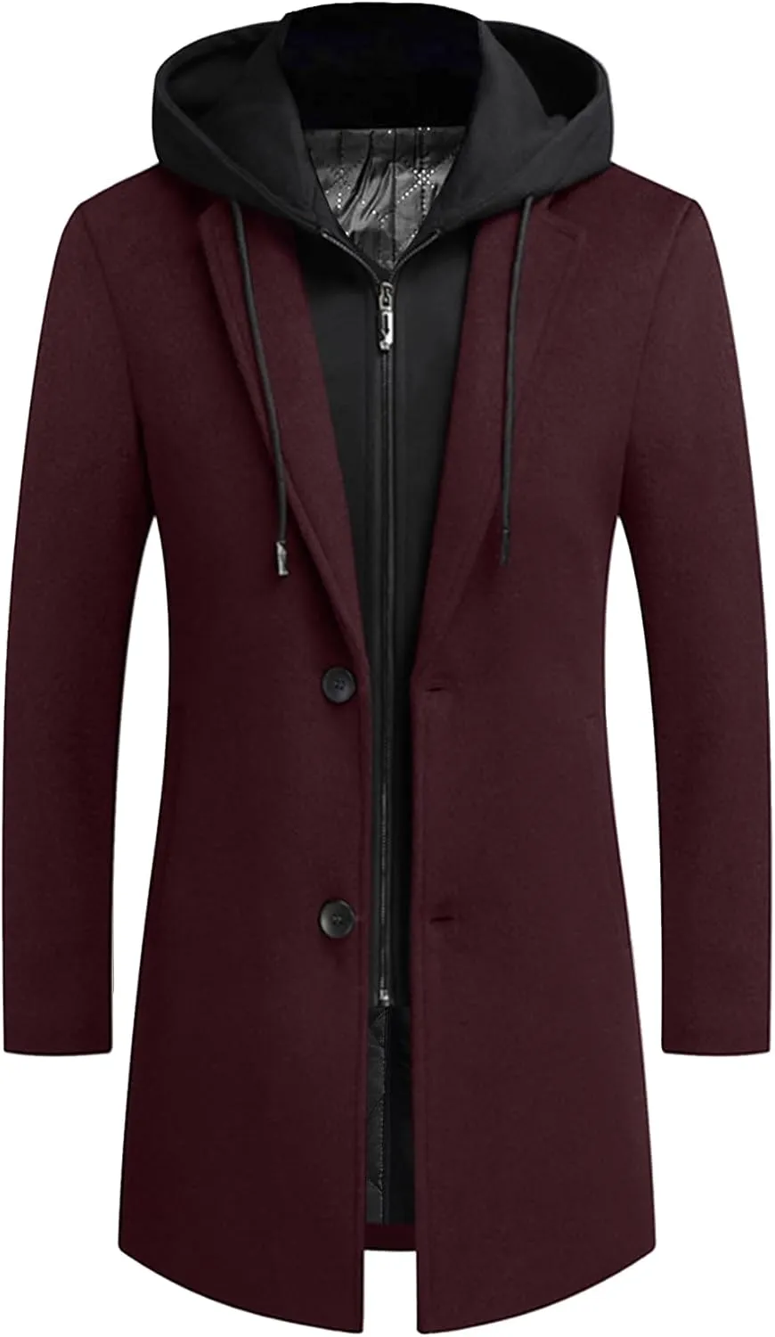 APTRO Men's Wool Trench Coat Winter Hoodie Coat Premium Business Wool Jacket