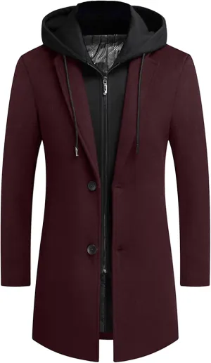 APTRO Men's Wool Trench Coat Winter Hoodie Coat Premium Business Wool Jacket