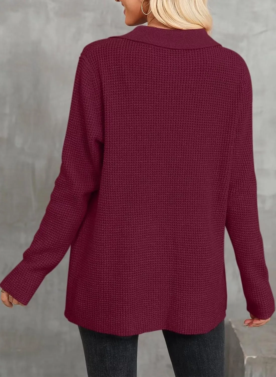 Astylish Women Waffle Knit Shacket Jacket Casual Long Sleeve Sweater Button Down Shirts Dressy Blouse Tops