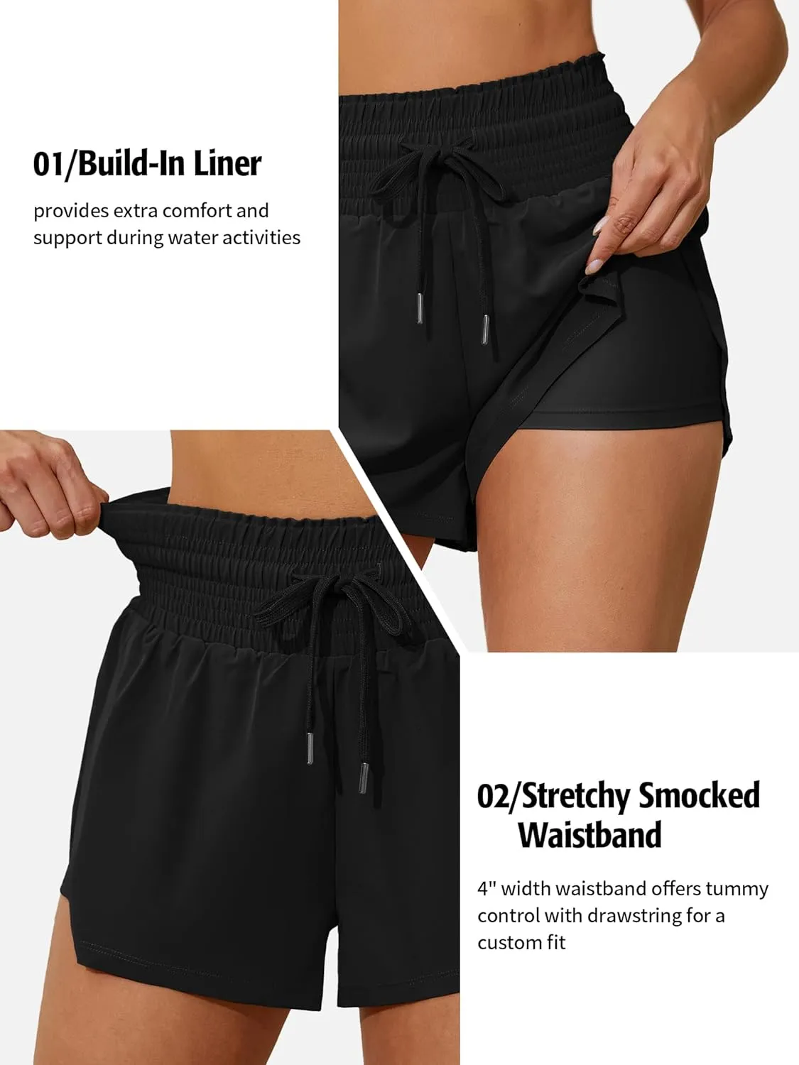 ATTRACO Women's 3" High Waisted Swim Board Shorts Quick Dry Flowy Board Shorts with Pockets