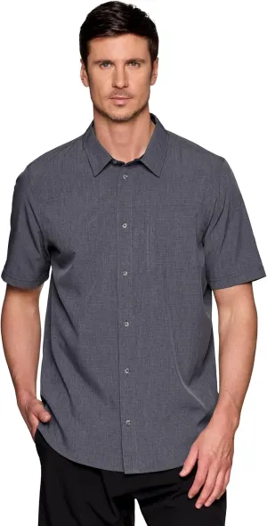 Avalanche Hiking Shirt for Men, Short Sleeve Heathered Stripe Quick Drying Woven Collared Button-Up Shirt, Zipper Pocket