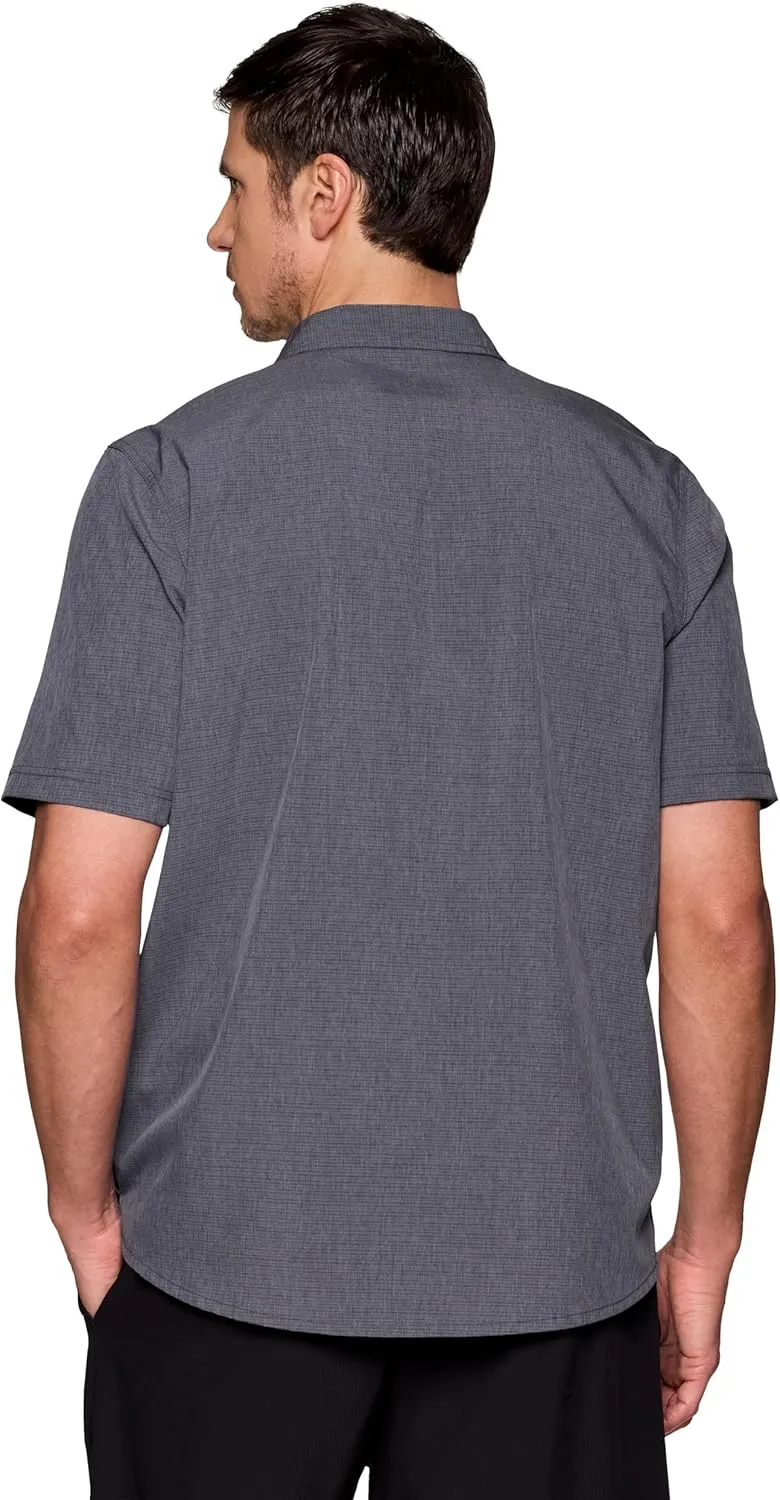 Avalanche Hiking Shirt for Men, Short Sleeve Heathered Stripe Quick Drying Woven Collared Button-Up Shirt, Zipper Pocket