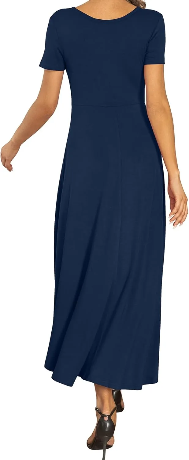 AYIFU Womens Summer Dresses High Low Slit Hem Casual Short Sleeve Maxi Dress with Buttons