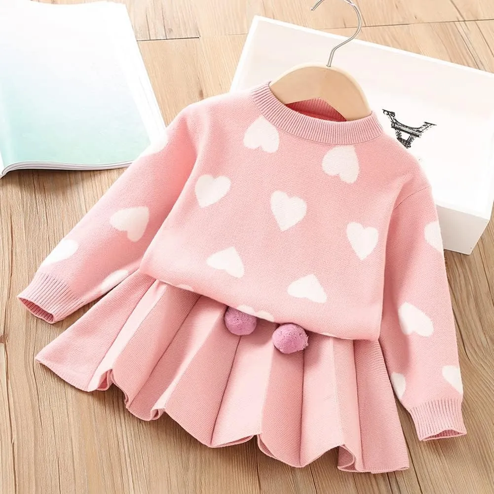 Baby Girls Knitted Sweater Dress Kids Floral Sweater Top   Ruffles Mini Skirt Outfits Fall Winter Clothes Set 2pcs