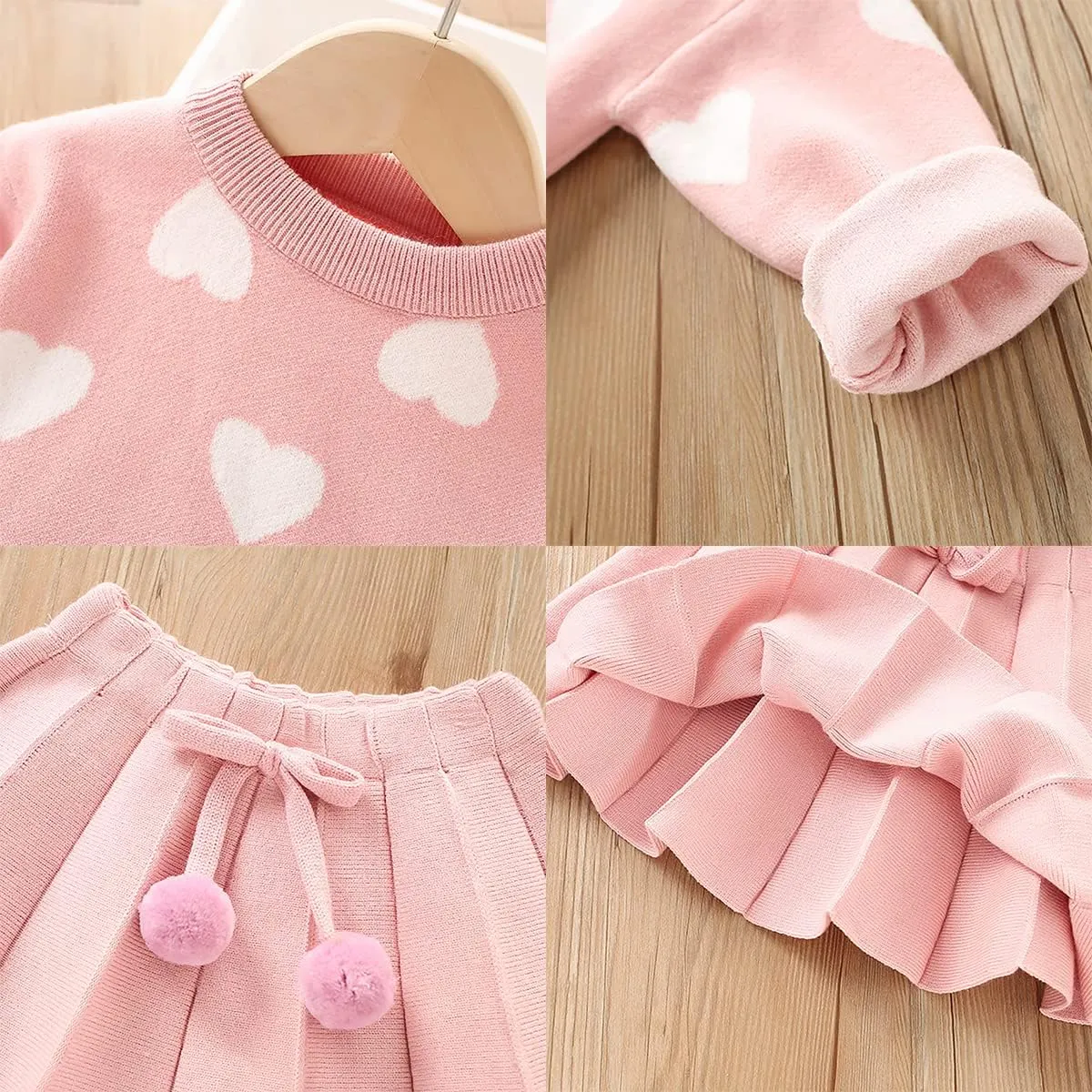 Baby Girls Knitted Sweater Dress Kids Floral Sweater Top   Ruffles Mini Skirt Outfits Fall Winter Clothes Set 2pcs