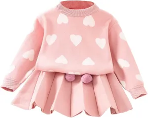 Baby Girls Knitted Sweater Dress Kids Floral Sweater Top   Ruffles Mini Skirt Outfits Fall Winter Clothes Set 2pcs