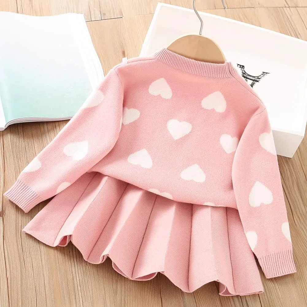 Baby Girls Knitted Sweater Dress Kids Floral Sweater Top   Ruffles Mini Skirt Outfits Fall Winter Clothes Set 2pcs
