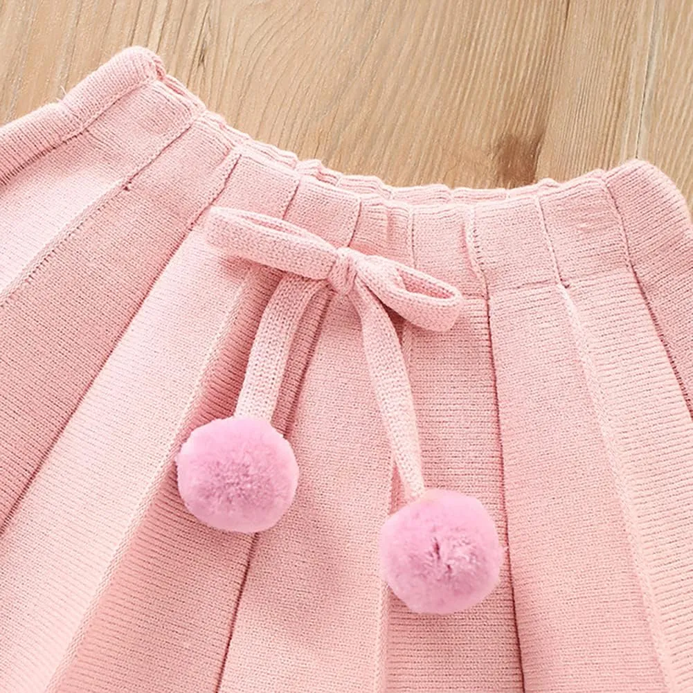 Baby Girls Knitted Sweater Dress Kids Floral Sweater Top   Ruffles Mini Skirt Outfits Fall Winter Clothes Set 2pcs