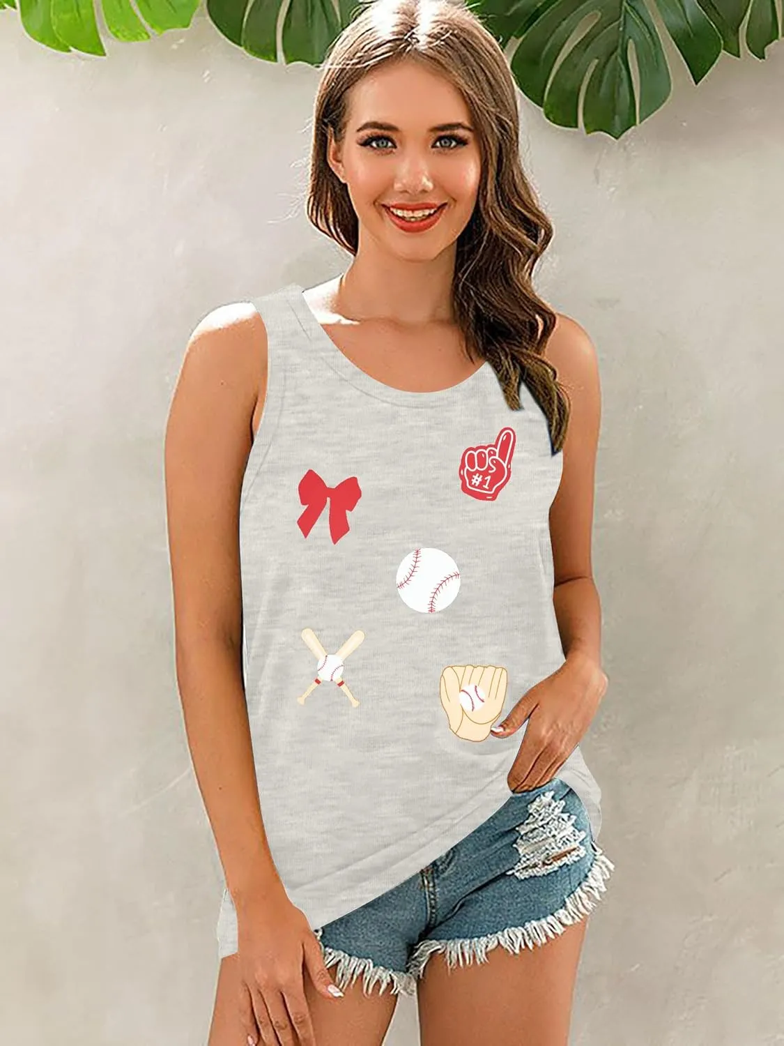 Baseball Shirt Women Swing for The Fences Racerback Tank Top Baseball Mom Summer Vest Sleeveless Casual T Shirt
