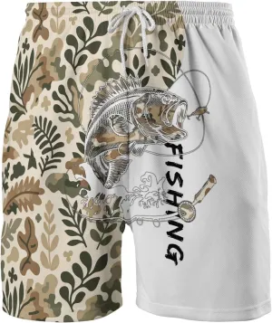 Bass Fish Mens Swim Trunks - Beach Hawaiian Mens Shorts Casual - Summer Drawstring Beachwear Shorts PA33