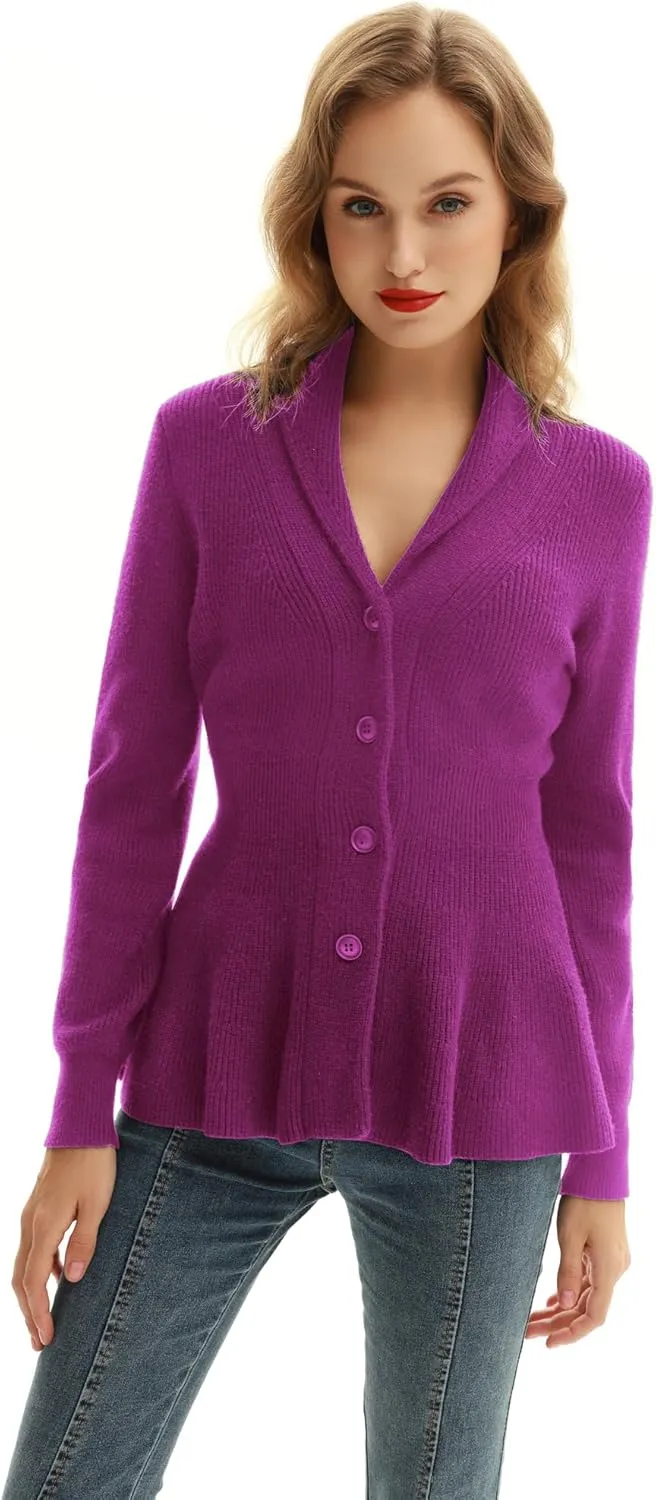 Belle Poque Women Vintage Cardigan Sweater Shawl Lapel Button Down Sweater Outwear Coat