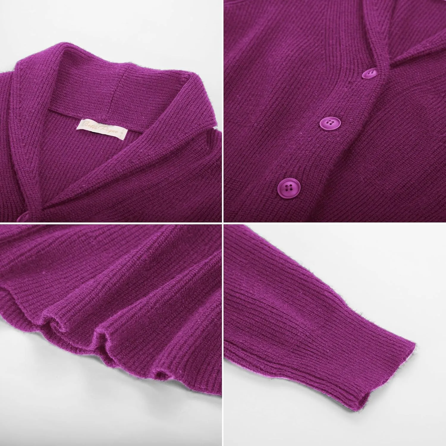 Belle Poque Women Vintage Cardigan Sweater Shawl Lapel Button Down Sweater Outwear Coat
