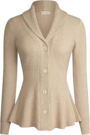 Belle Poque Women Vintage Cardigan Sweater Shawl Lapel Button Down Sweater Outwear Coat