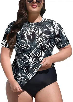 BesserBay Women's UPF 50  Sun Protection Rashguard Shirt Short Sleeve Quick Dry Plus Size Swim Shirt Swimsuit Top