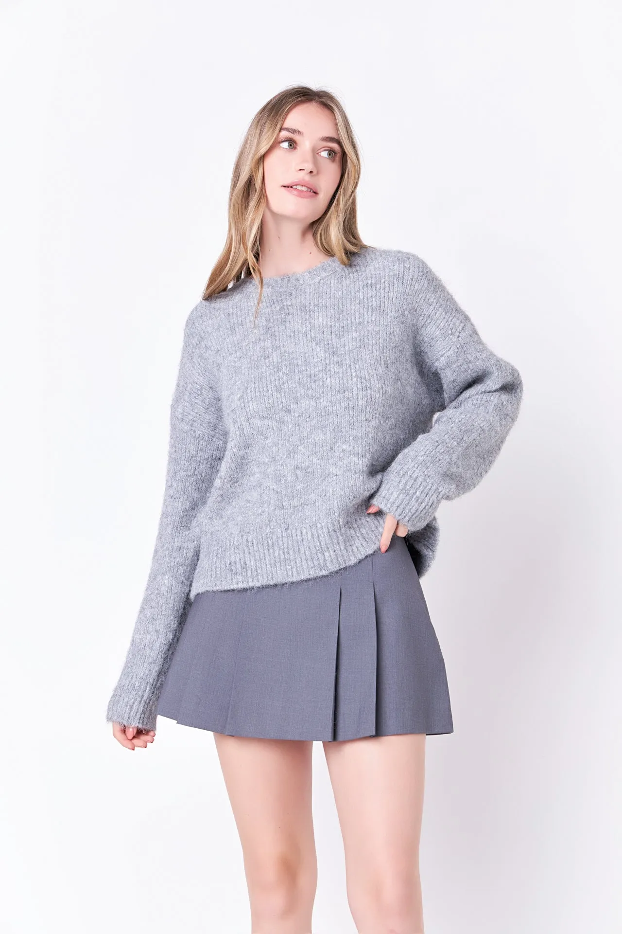 Blend Cropped Fuzzy Sweater