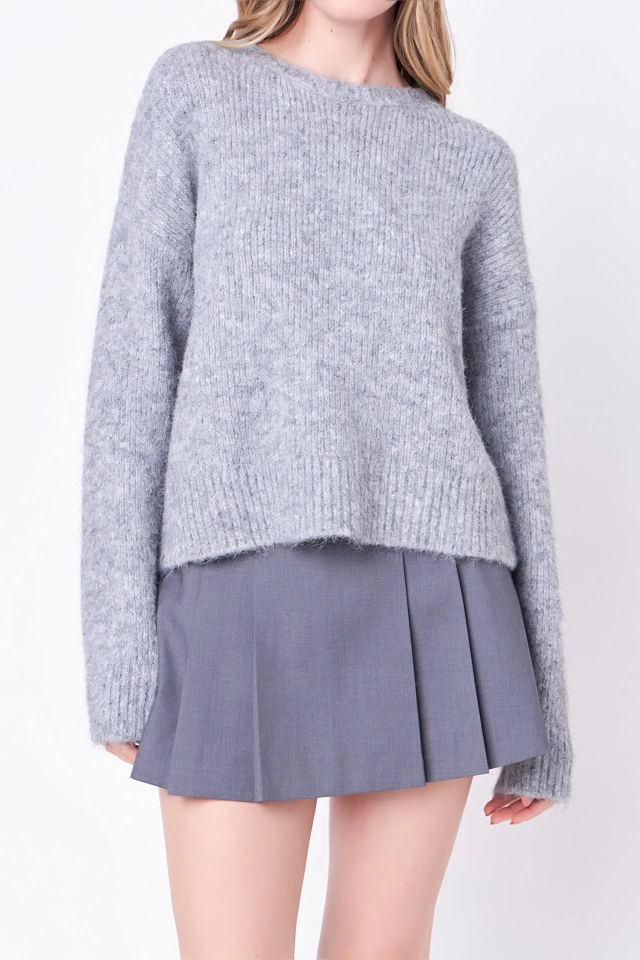 Blend Cropped Fuzzy Sweater