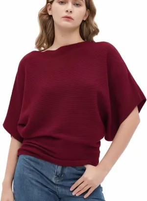 Boat Neck Short Batwing Sleeve Pullover Knit Sweaters Off Shoulder Cute Tops for Women