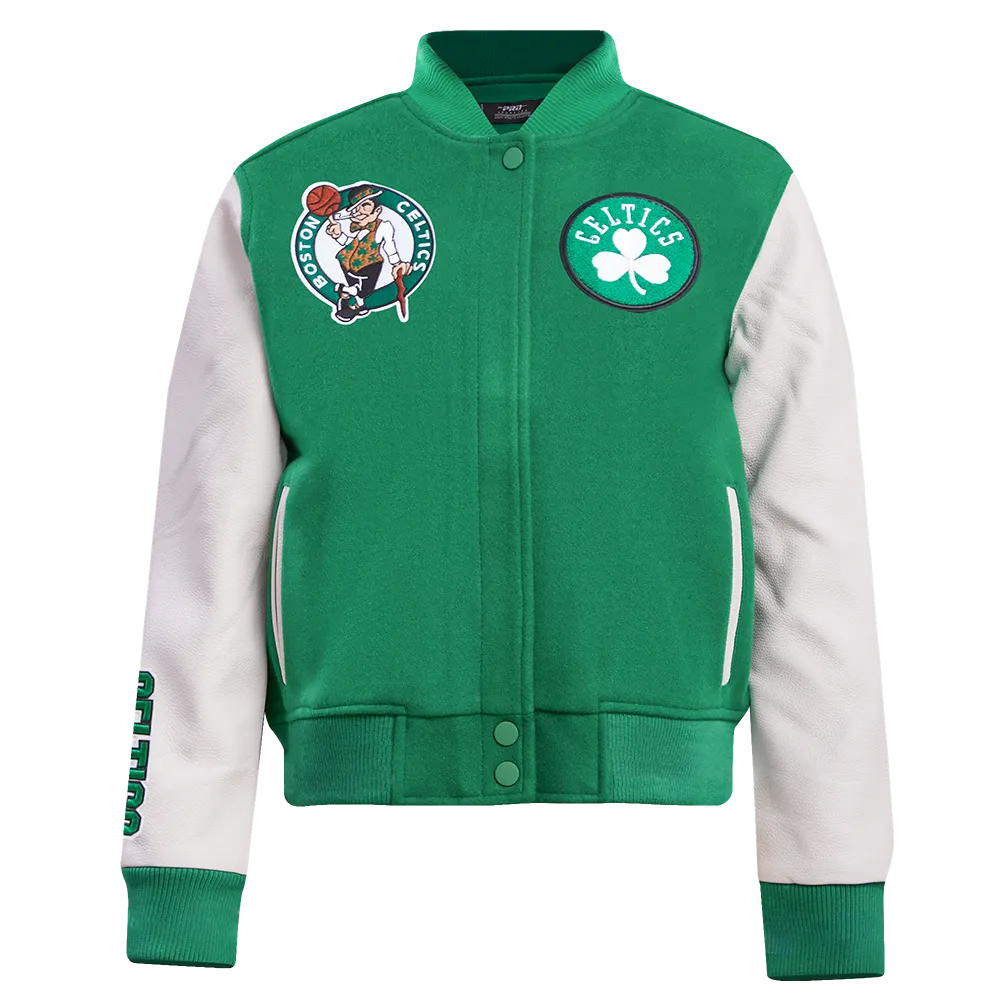 BOSTON CELTICS CLASSIC WOMEN'S WOOL VARSITY JACKET (KELLY GREEN/ WHITE)